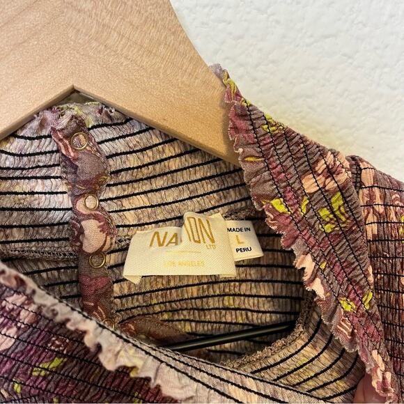 Nation LTD Sandrine Boheme Tee Floral Smocked Open Back Long Sleeve Blouse L - Picture 6 of 7